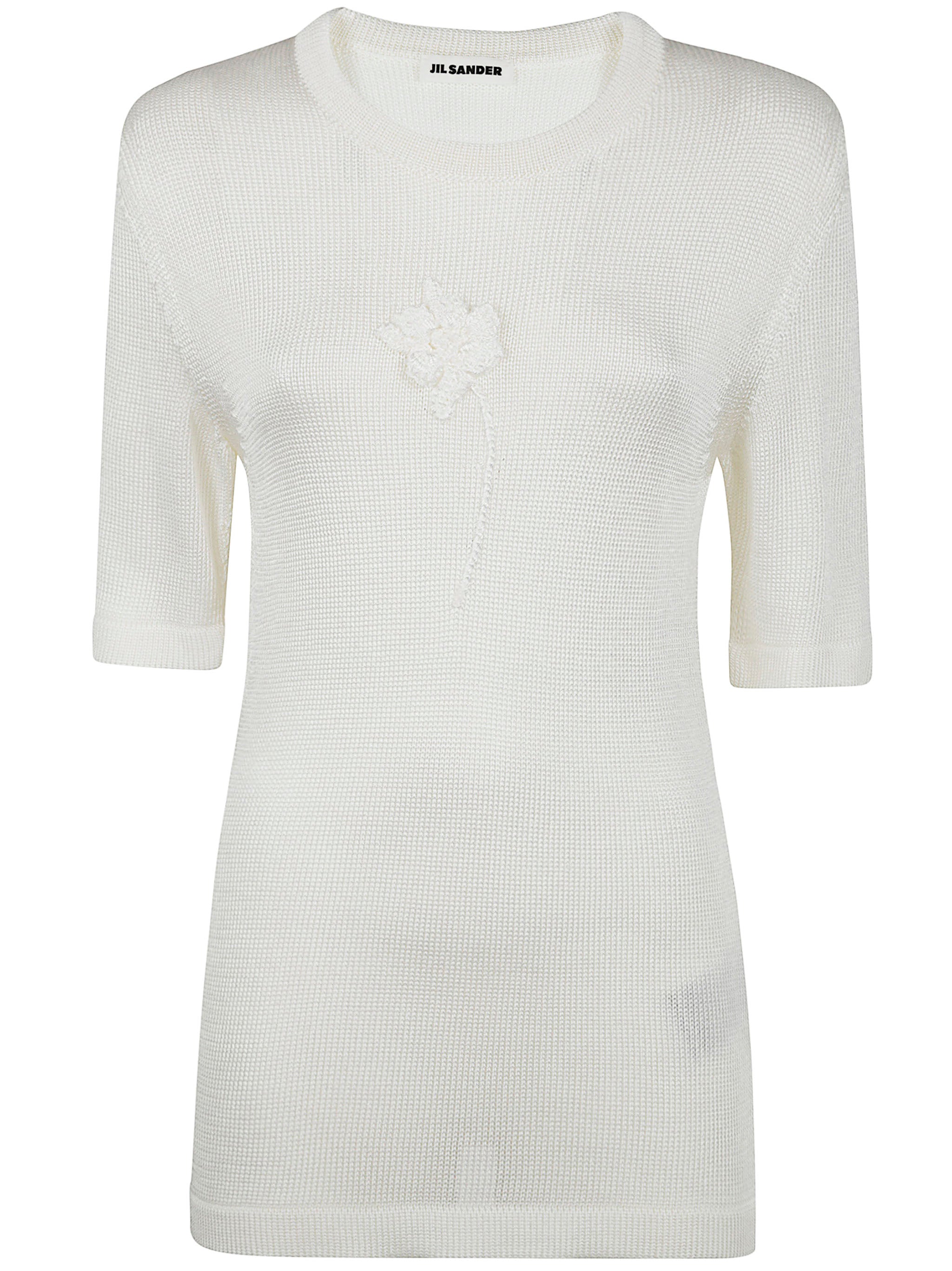 Jil Sander Women Ss Cn T-Shirt W/ Flower Crochet