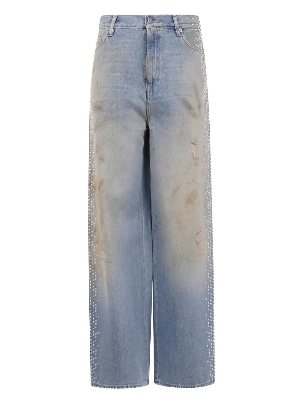 Golden Goose Women "Journey W`S" Melody Boyfriend Pant Cotton Denim Officina Wash With Studs On Side