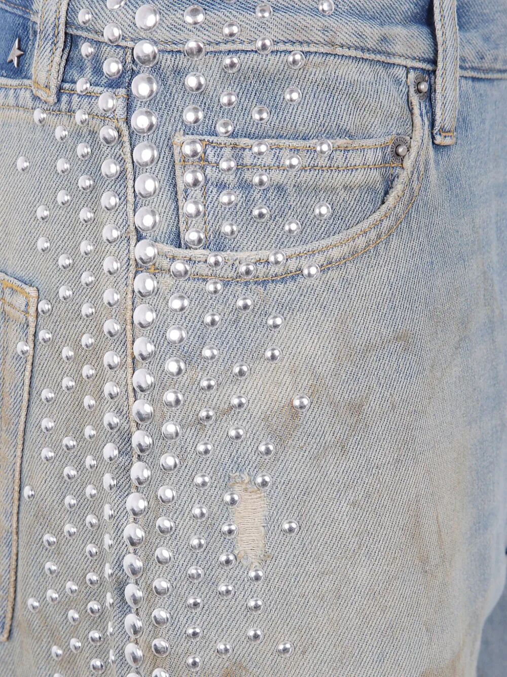 Golden Goose Women "Journey W`S" Melody Boyfriend Pant Cotton Denim Officina Wash With Studs On Side