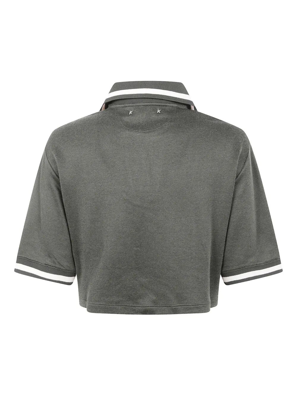 Golden Goose Women "Journey W`S" Medium Crop Polo Fluid Jersey Knitted Rib Micro Piquet Tonal Embroidery
