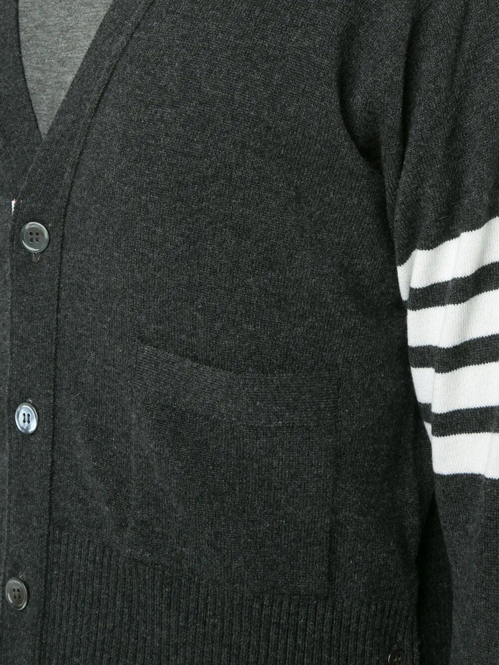 Thom Browne Men Classic Short V Neck Cardigan With White 4 Bar Stripe In Cashmere