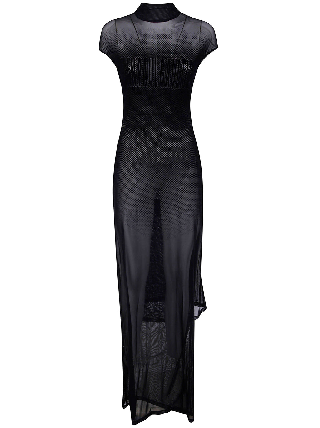Jean Paul Gaultier Women Mesh Sleeveless Long Dress With Velvet Flock "Jean Paul Gaultier"