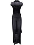 Jean Paul Gaultier Women Mesh Sleeveless Long Dress With Velvet Flock "Jean Paul Gaultier"