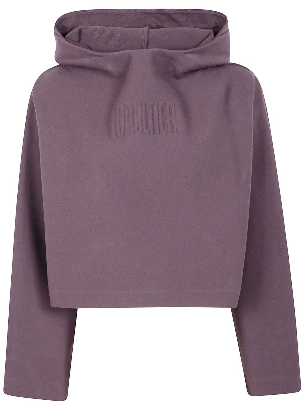 Jean Paul Gaultier Women Bonded Cotton Cropped Bat Sleeves Hoodie With "Gaultier" Embossing