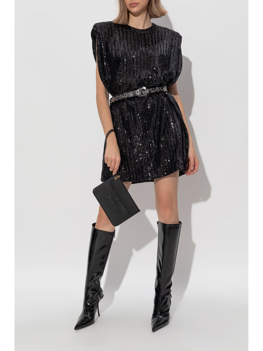 Golden Goose Women Journey W`S Sleeveless Tee Dress With Shoulderpads Full Paillettes