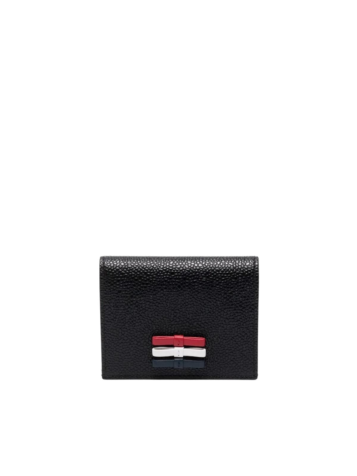 Thom Browne Women 3-Bow Double Card Holder In Pebble Grain Leather - L10, H8