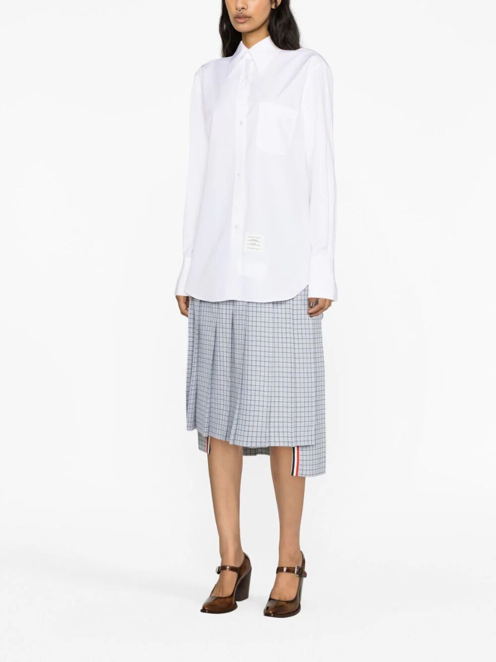 Thom Browne Women Exaggerated Easy Fit Point Collar Shirt In Poplin