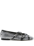 Mach & Mach Women Crystal Net Square Toe Ballerinas With Straps 10Mm