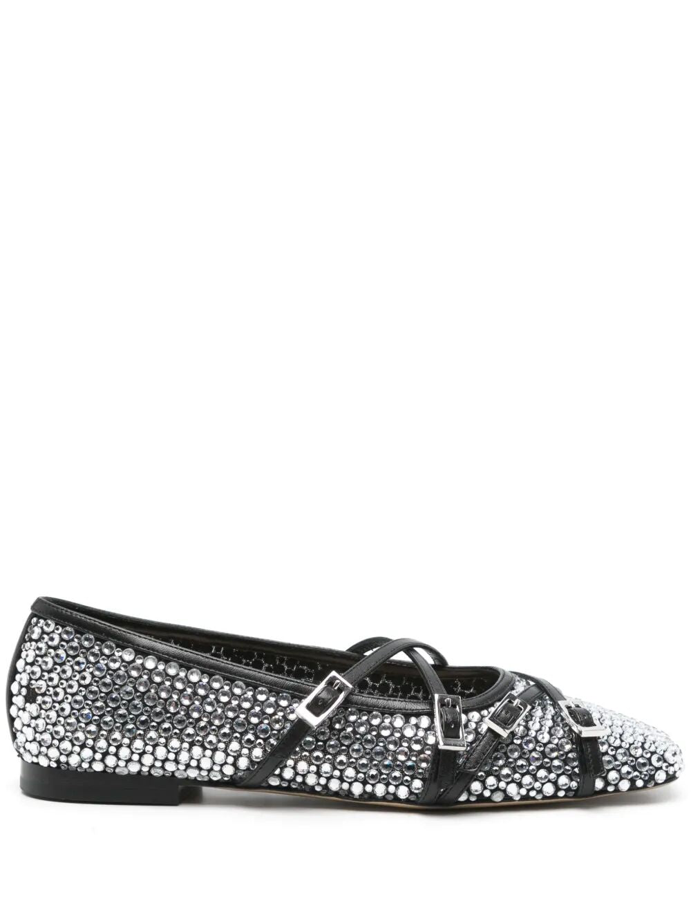 Mach & Mach Women Crystal Net Square Toe Ballerinas With Straps 10Mm