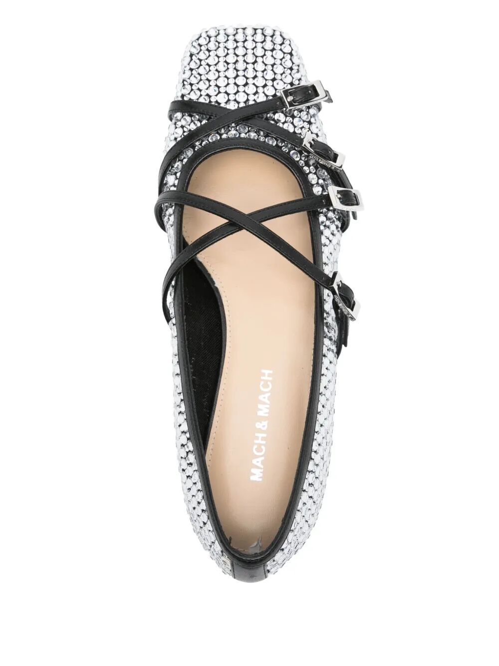 Mach & Mach Women Crystal Net Square Toe Ballerinas With Straps 10Mm