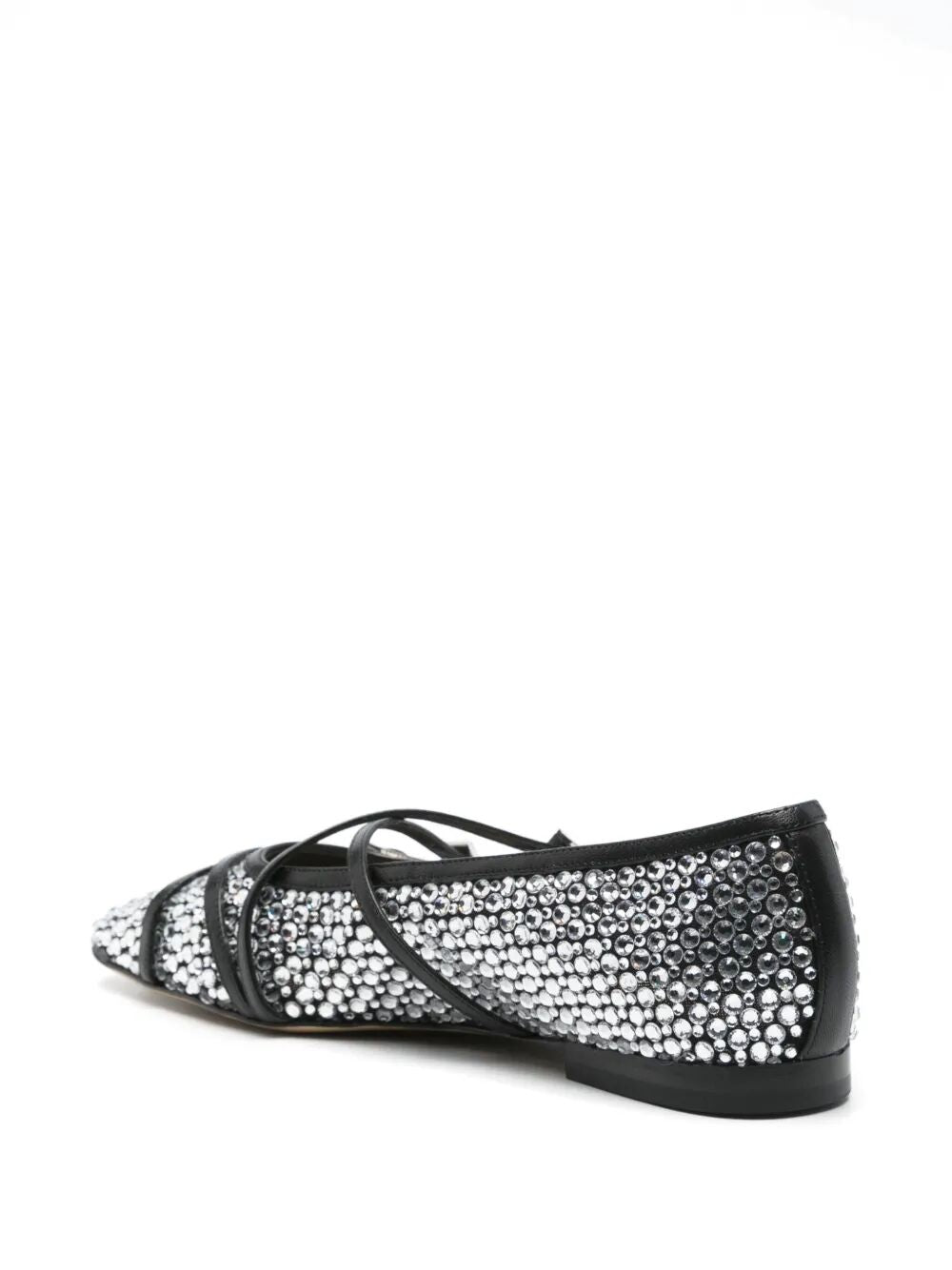 Mach & Mach Women Crystal Net Square Toe Ballerinas With Straps 10Mm