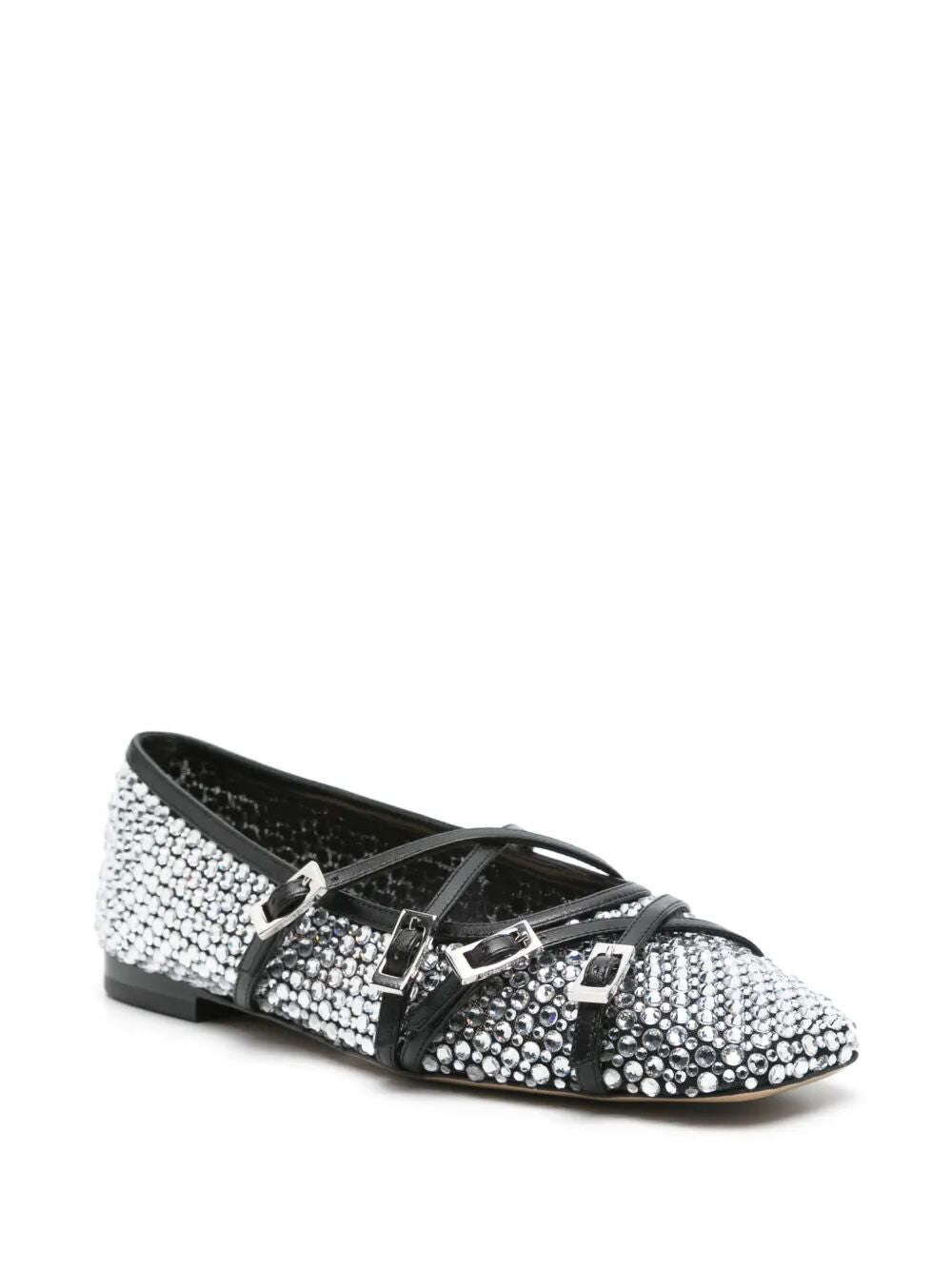 Mach & Mach Women Crystal Net Square Toe Ballerinas With Straps 10Mm