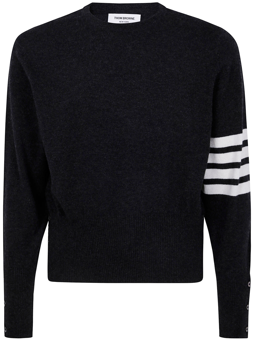 Thom Browne Men Classic Crewneck Short Pullover With White 4 Bar Stripe In Cashmere