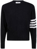 Thom Browne Men Classic Crewneck Short Pullover With White 4 Bar Stripe In Cashmere