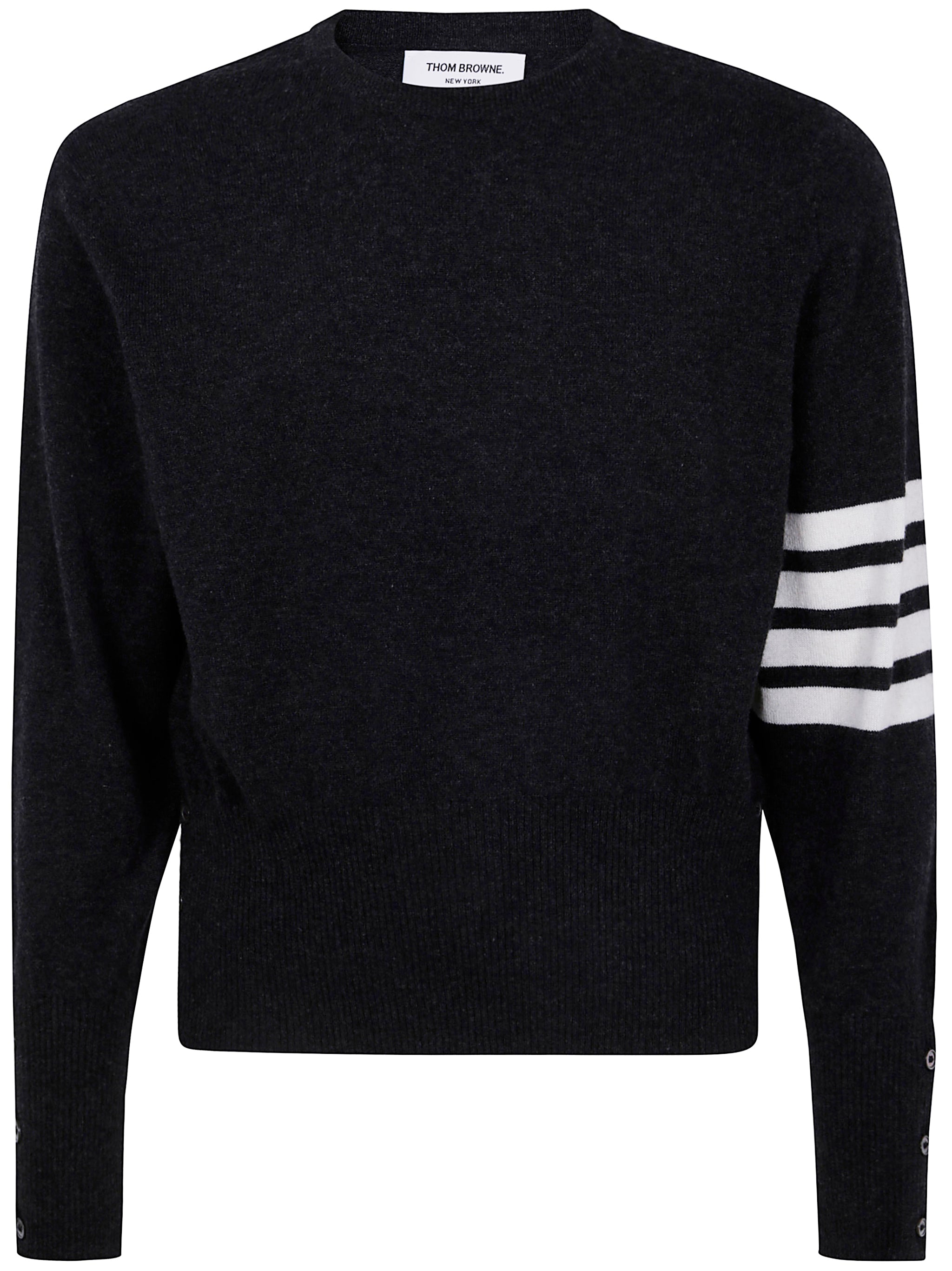 Thom Browne Men Classic Crewneck Short Pullover With White 4 Bar Stripe In Cashmere