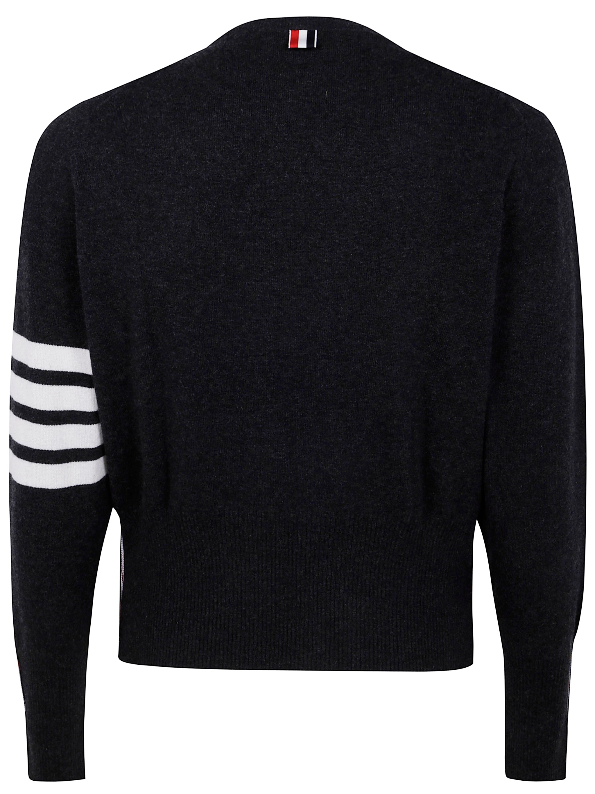 Thom Browne Men Classic Crewneck Short Pullover With White 4 Bar Stripe In Cashmere