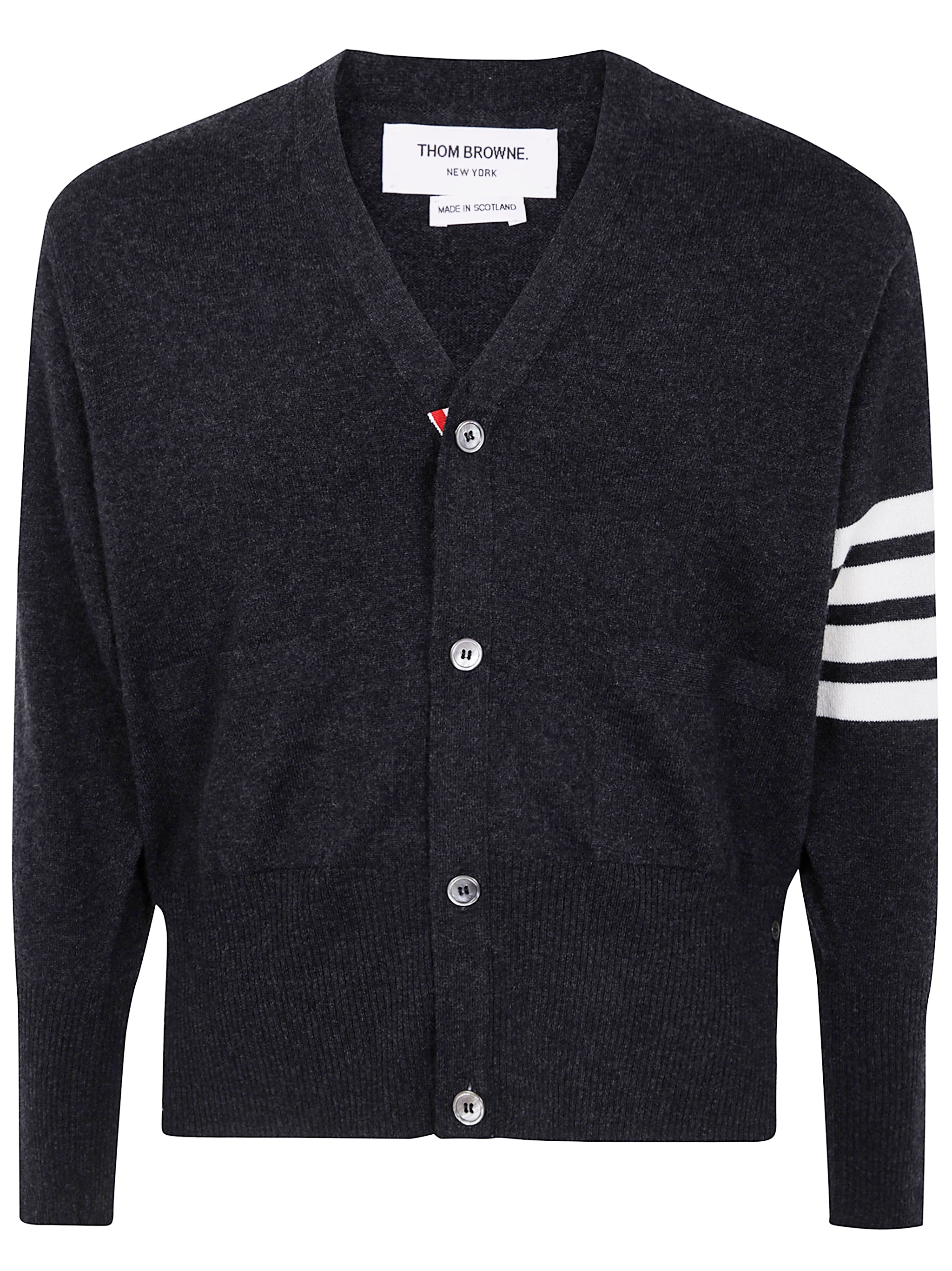 Thom Browne Men Classic Short V Neck Cardigan With White 4 Bar Stripe In Cashmere
