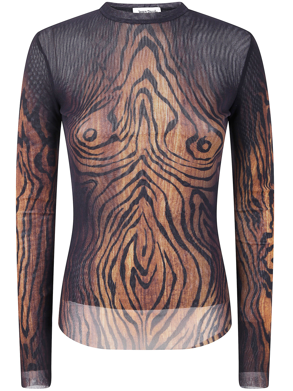 Jean Paul Gaultier Women Mesh Long Sleeves Top Printed "Wood"