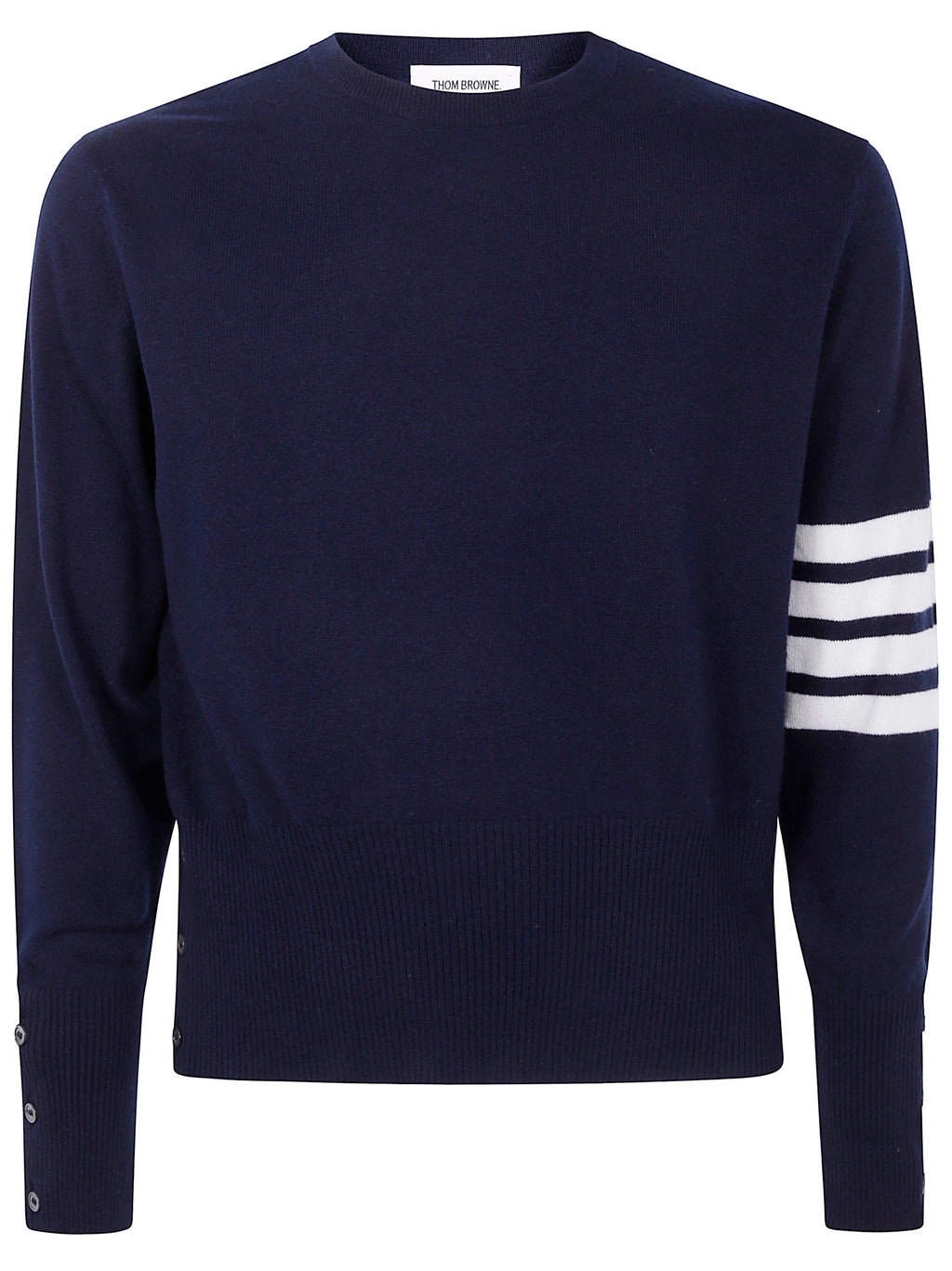 Thom Browne Men Classic Crewneck Short Pullover With White 4 Bar Stripe In Cashmere