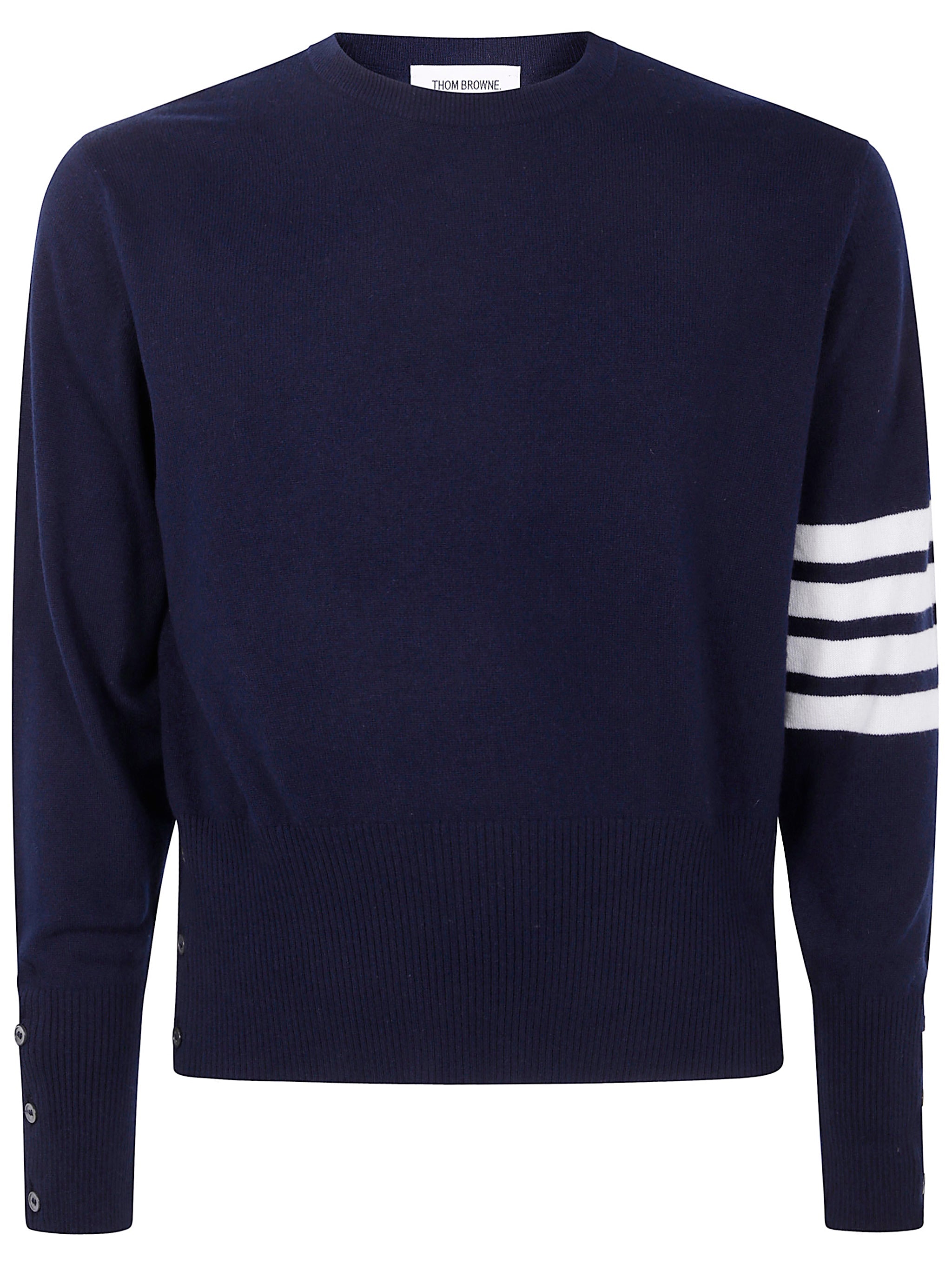 Thom Browne Men Classic Crewneck Short Pullover With White 4 Bar Stripe In Cashmere