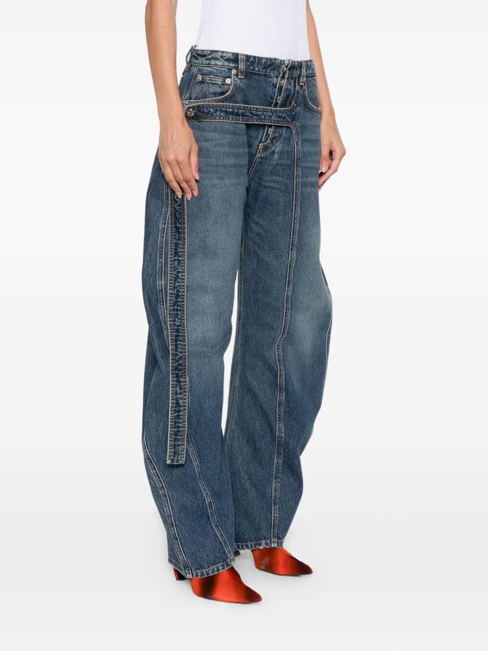 Jean Paul Gaultier Women Low Waisted Jean With Strap Detail On The Front