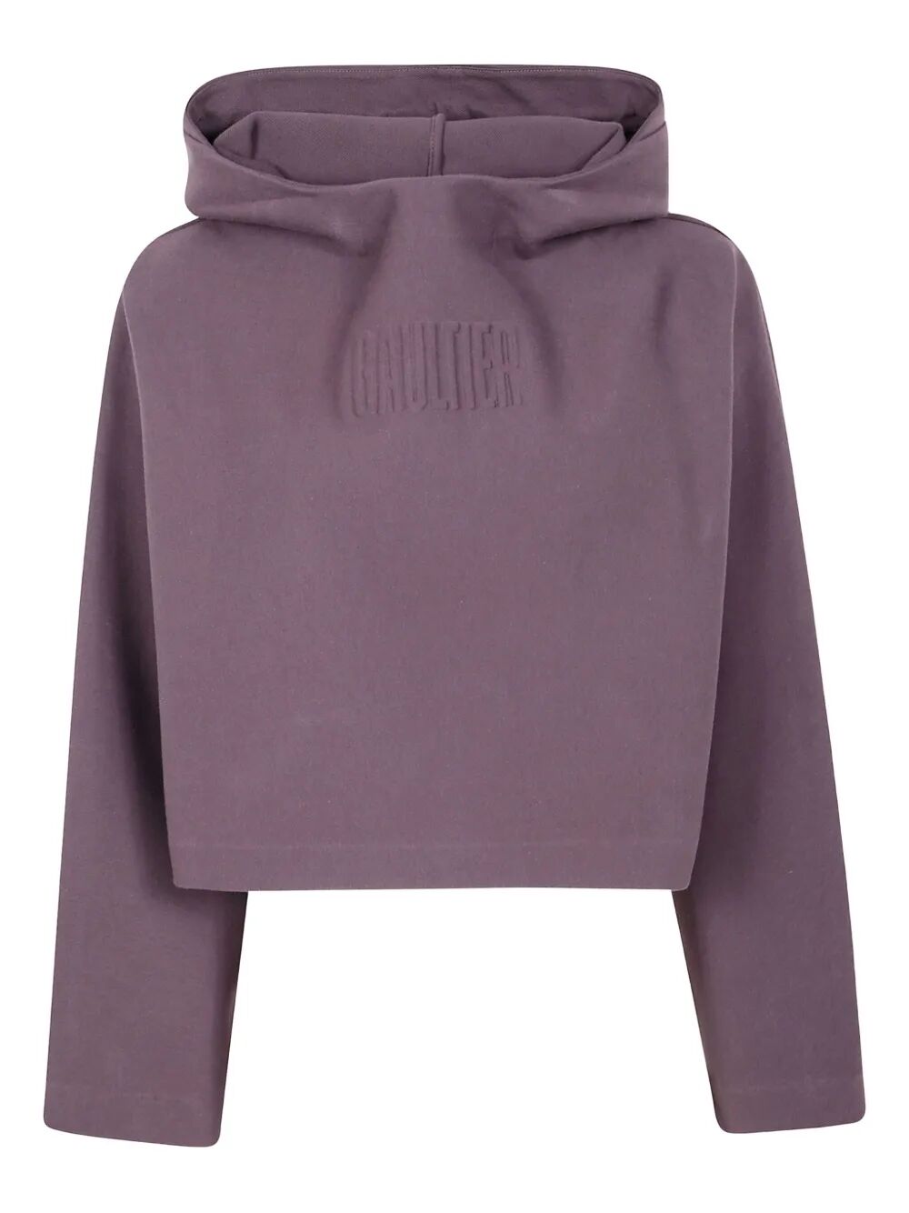 Jean Paul Gaultier Women Bonded Cotton Cropped Bat Sleeves Hoodie With "Gaultier" Embossing