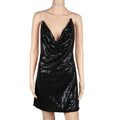 Sexy Women Chained Side Slit Backless Minidress With Sequins
