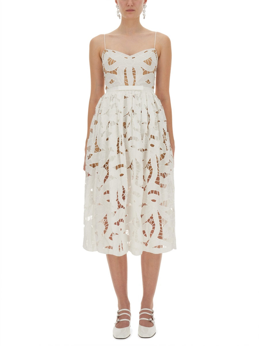 Self-Portrait Women Embroidered Midi Dress With Bow