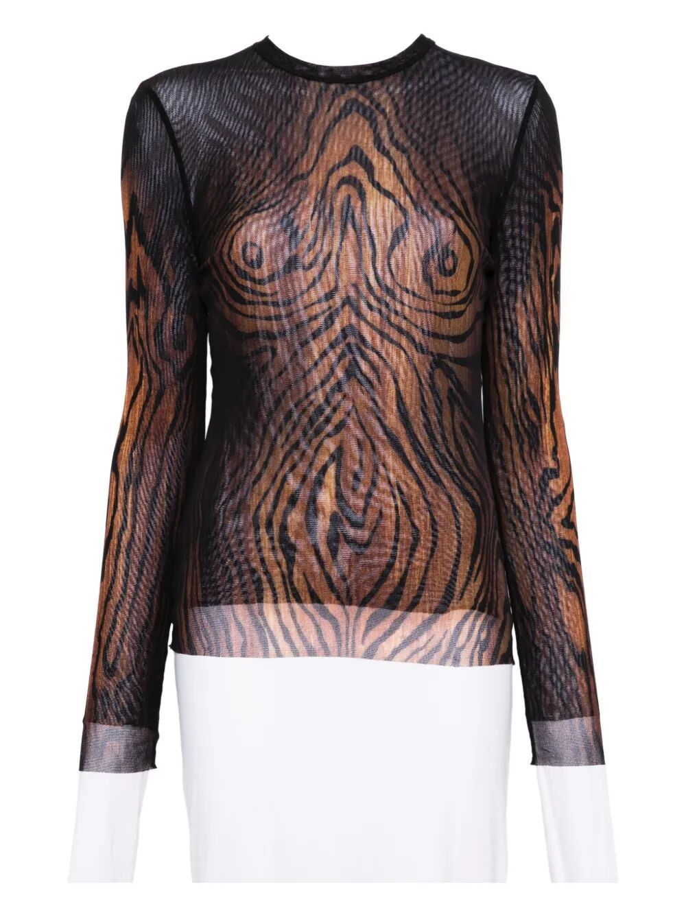 Jean Paul Gaultier Women Mesh Long Sleeves Top Printed "Wood"