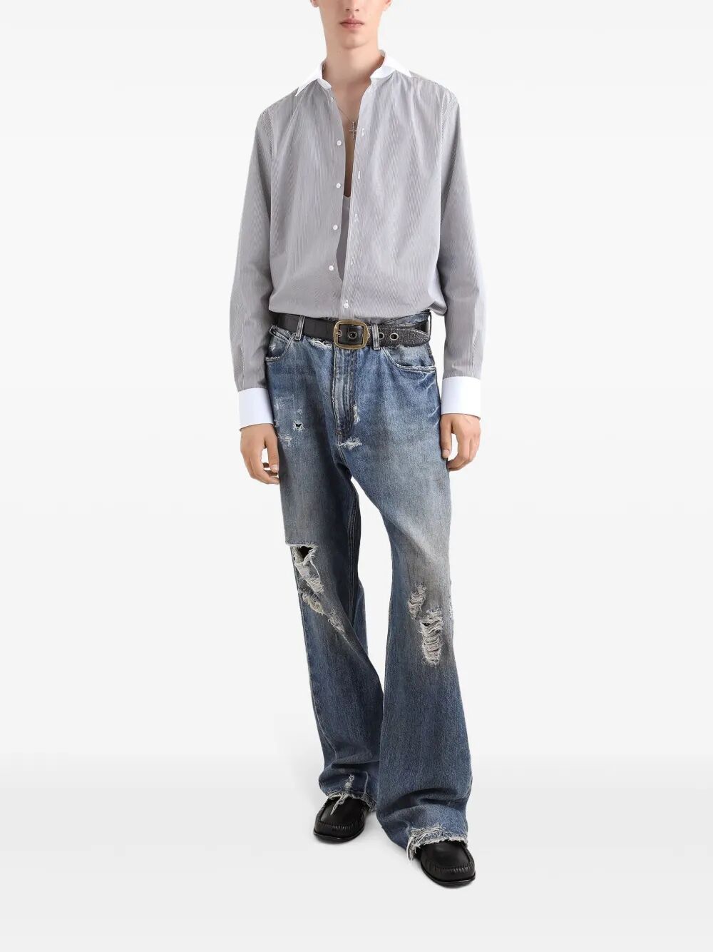 Dolce & Gabbana Men Striped Cotton Shirt
