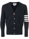 Thom Browne Men Milano Stitch V Neck Cardigan With 4 Bar In Fine Merino Wool