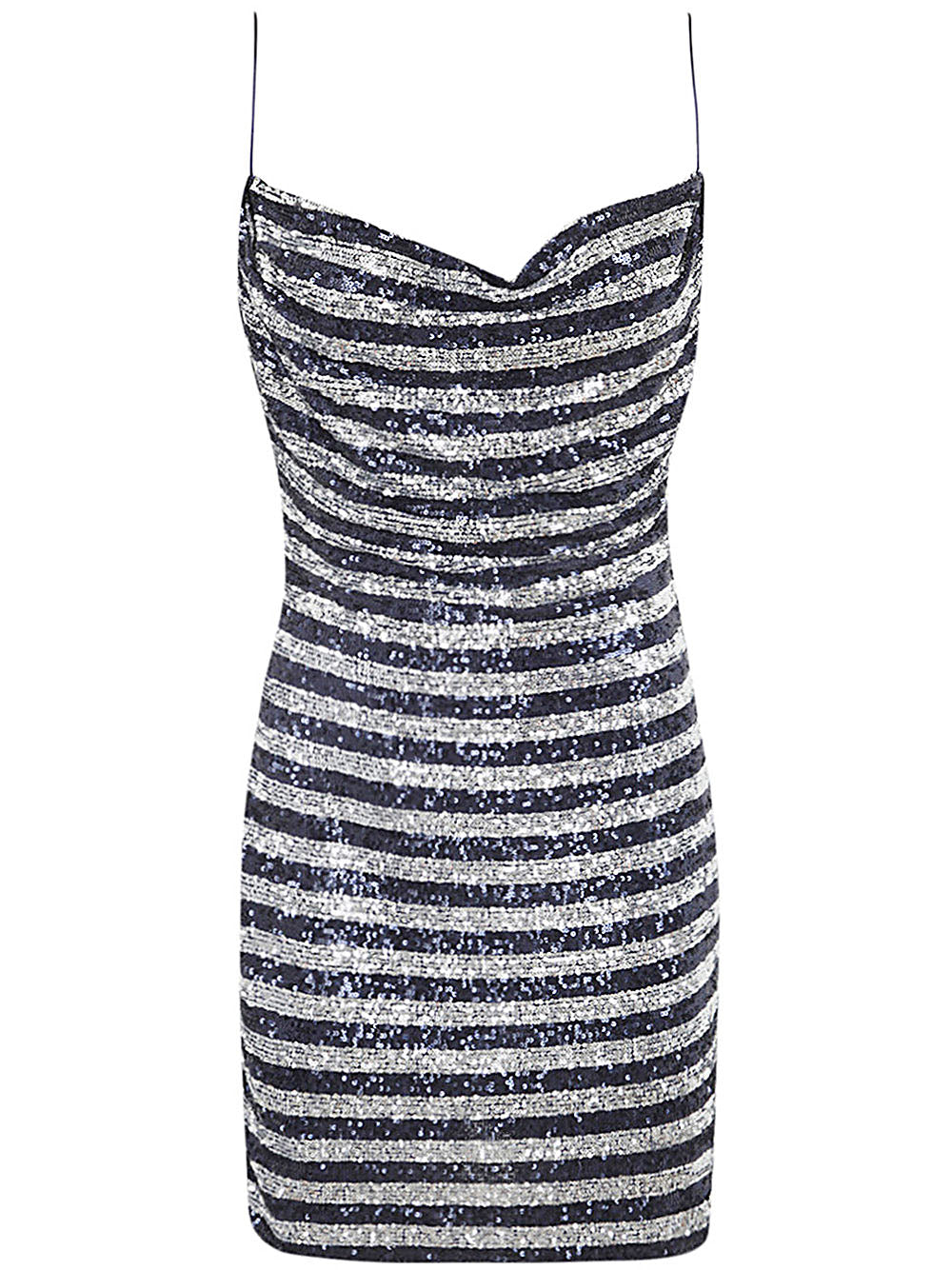 Balmain Women Babydoll Cowl Neck Glitter Short Dress