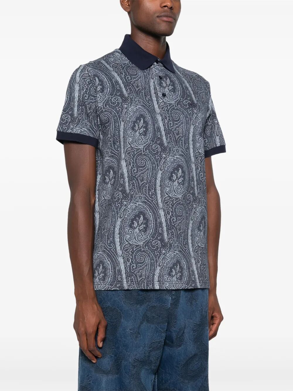 Etro Men All-Over Foliage Cotton Polo Shirt
