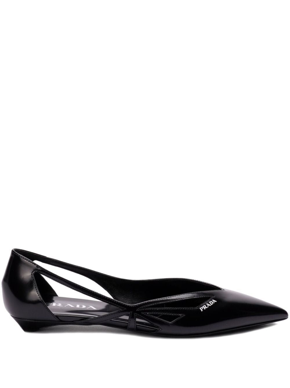 Prada Women Brushed Leather Cut-Out Ballerinas
