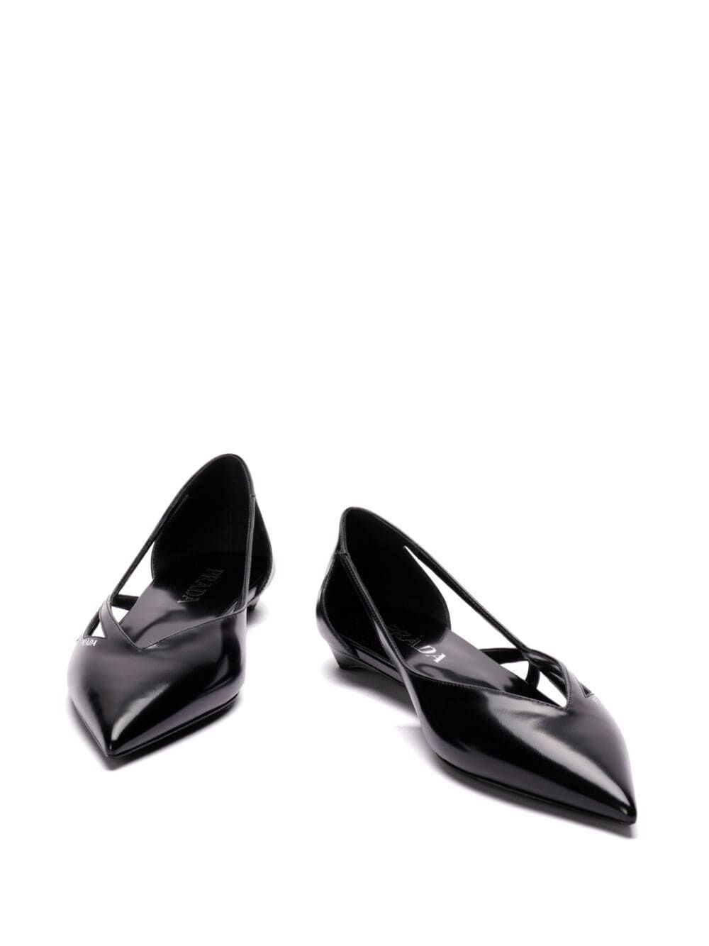 Prada Women Brushed Leather Cut-Out Ballerinas