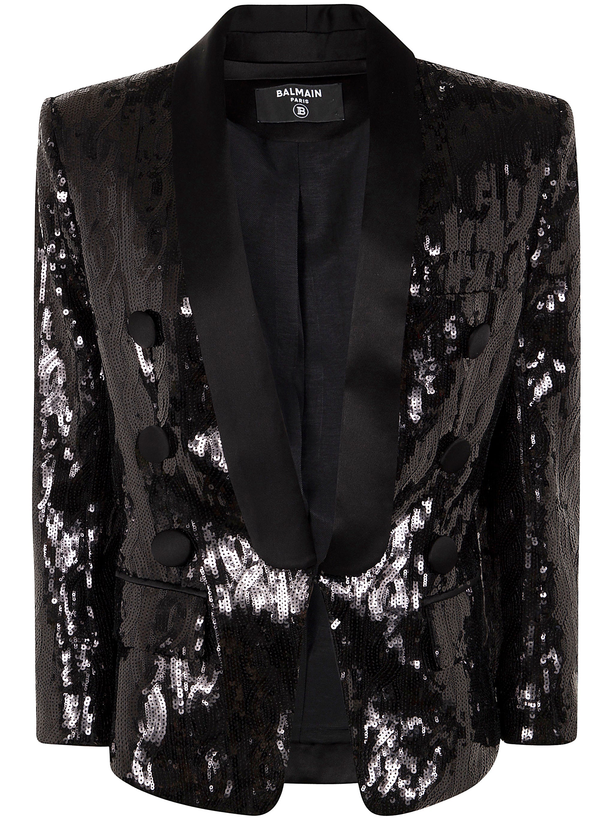 Balmain Women V-Neck Glitter Satin Tailored Jkt