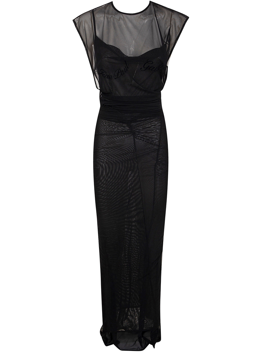 Jean Paul Gaultier Women Mesh Open Back Sleeveless Dress Velvet Flock "Jean Paul Gaultier"