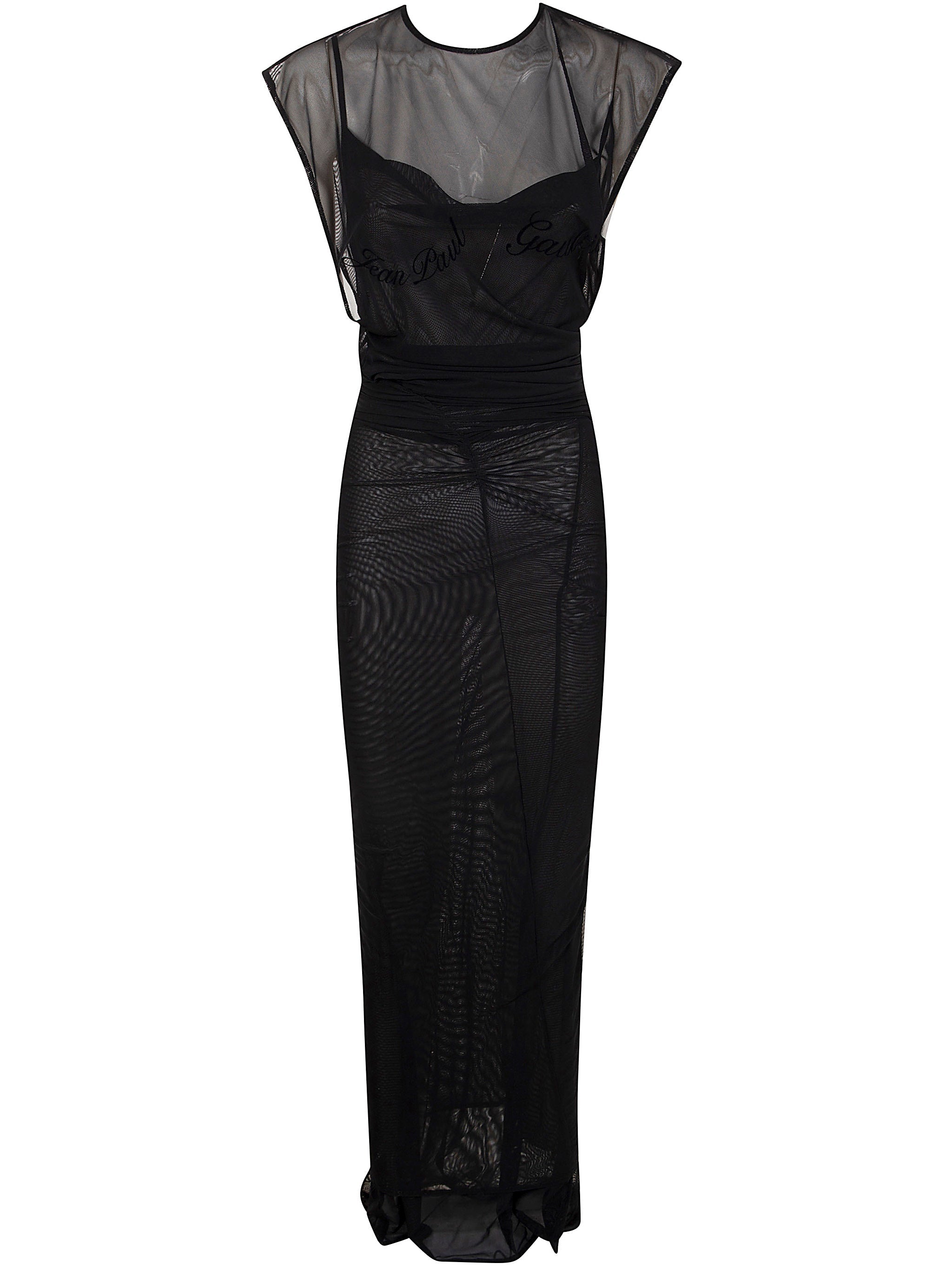 Jean Paul Gaultier Women Mesh Open Back Sleeveless Dress Velvet Flock "Jean Paul Gaultier"