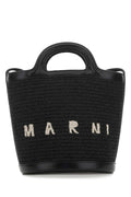 Marni Women Black Leather And Raffia Tropicalia Bucket Bag