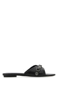 Balenciaga Women Black Leather Cagole Slippers