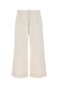 Etro Men Melange Ivory Stretch Cotton Wide-Leg Pant