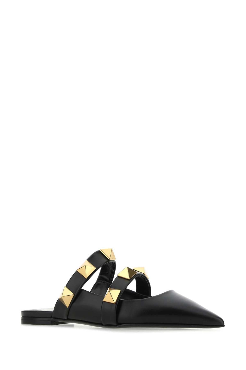 Valentino Garavani Women Black Leather Roman Stud Slippers