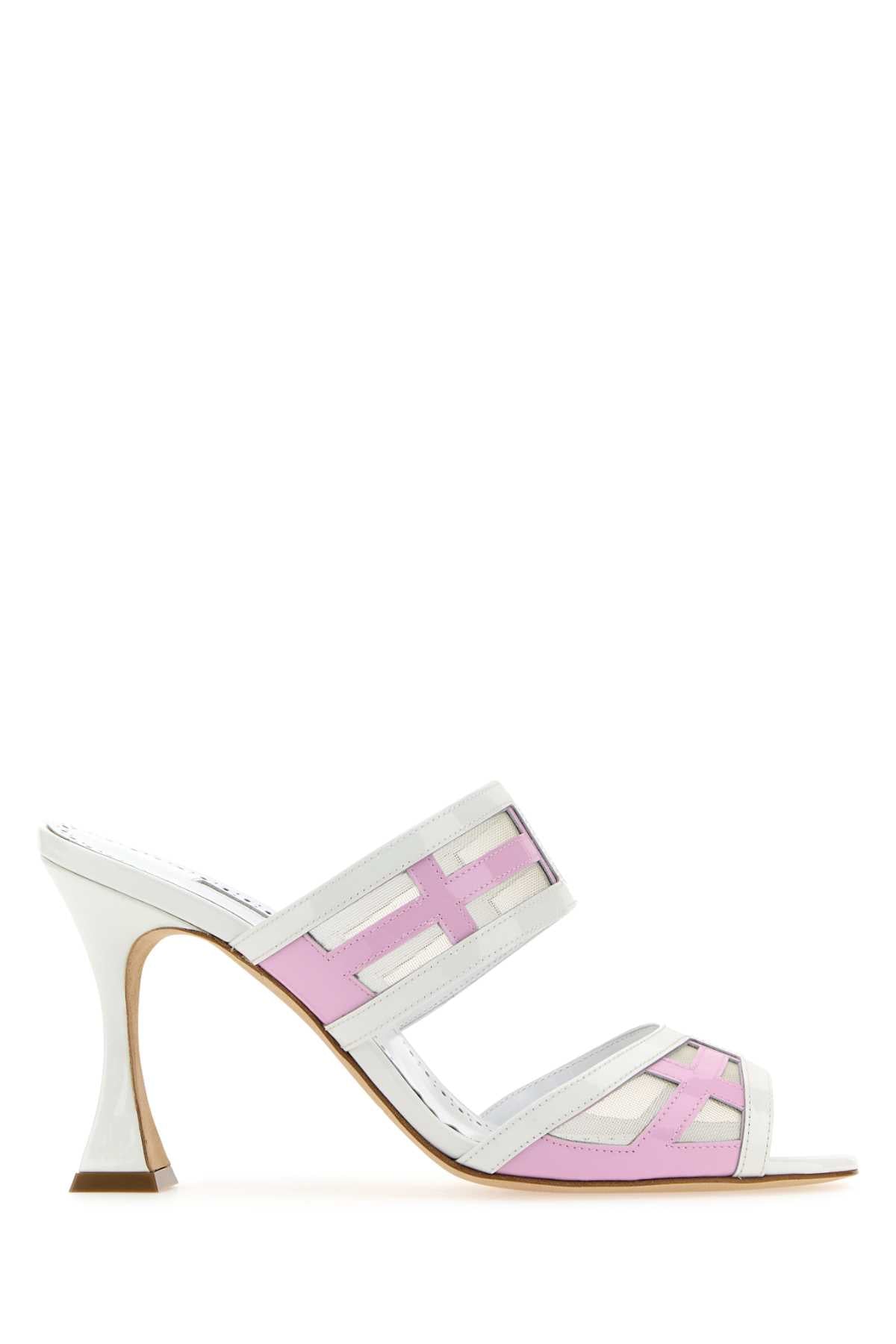 Manolo Blahnik Women Two-Tone Leather And Mesh Avespamu Mules