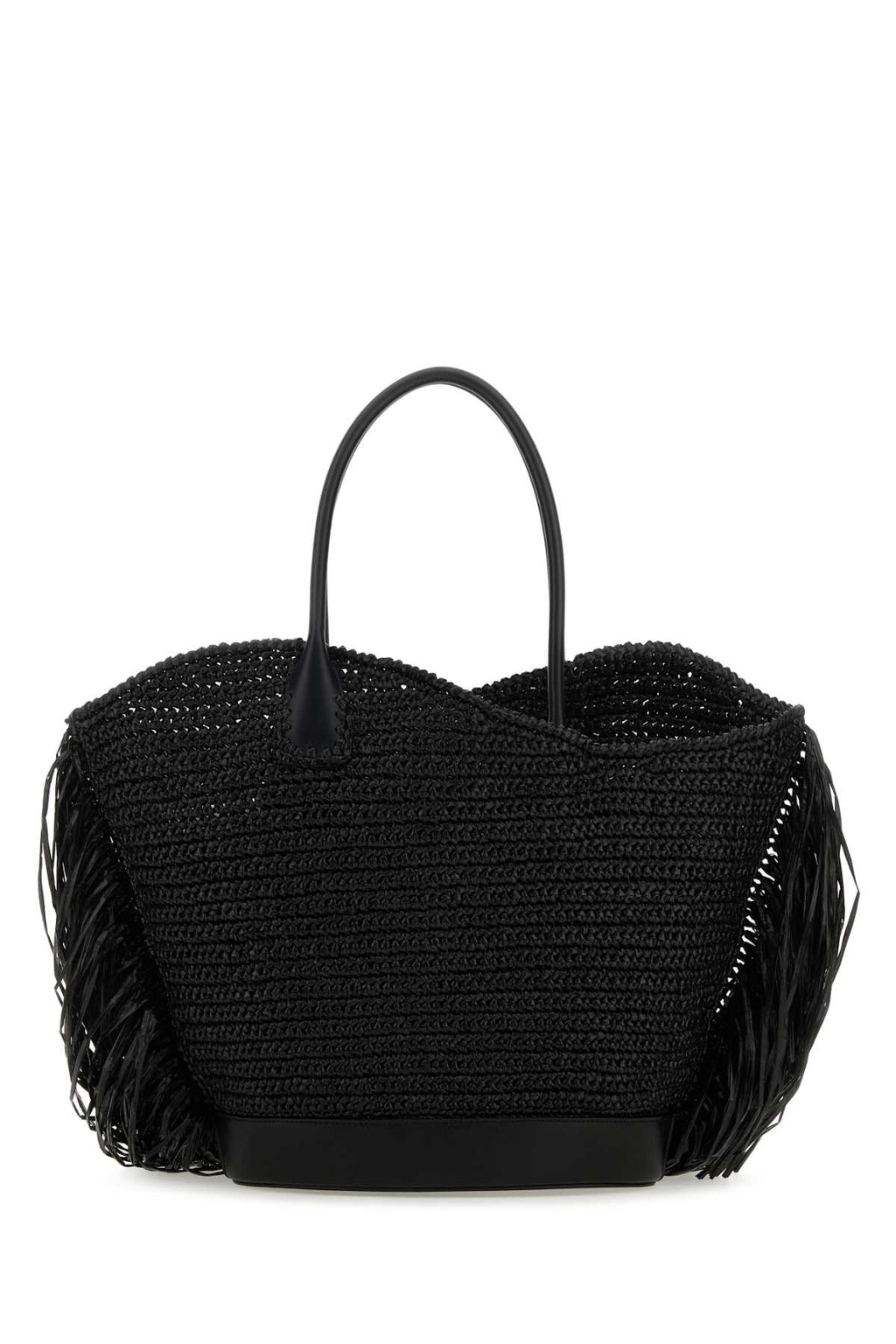 Salvatore Ferragamo Women Black Raffia And Leather Big Shopping Bag