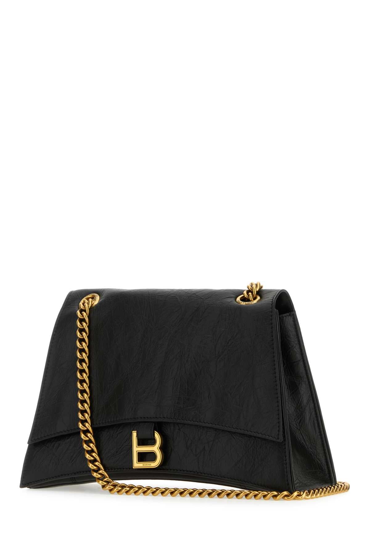 Balenciaga Women Black Leather Medium Crush Shoulder Bag