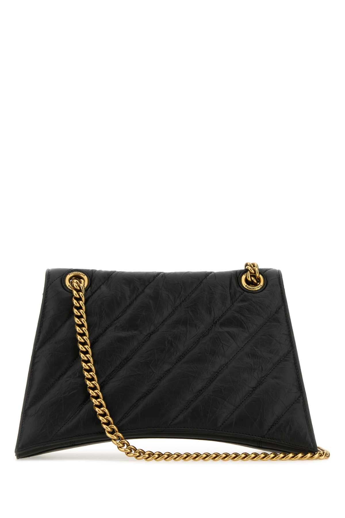 Balenciaga Women Black Leather Medium Crush Shoulder Bag