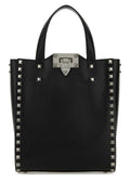 Valentino Garavani Men Black Leather Rockstud Handbag