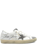 Golden Goose Women "Super Star" Leather Upper With Signature Crystal Toe And Tongue Zebra Horsy Star Laminated Heel