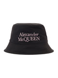 Alexander Mcqueen Men Black And White Reversible Bucket Hat With Logo Embroidery In Polyamide Man