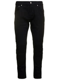 Alexander Mcqueen Men Black Jeans With Branded Button And Logo Patch In Cotton Denim Stretch Man